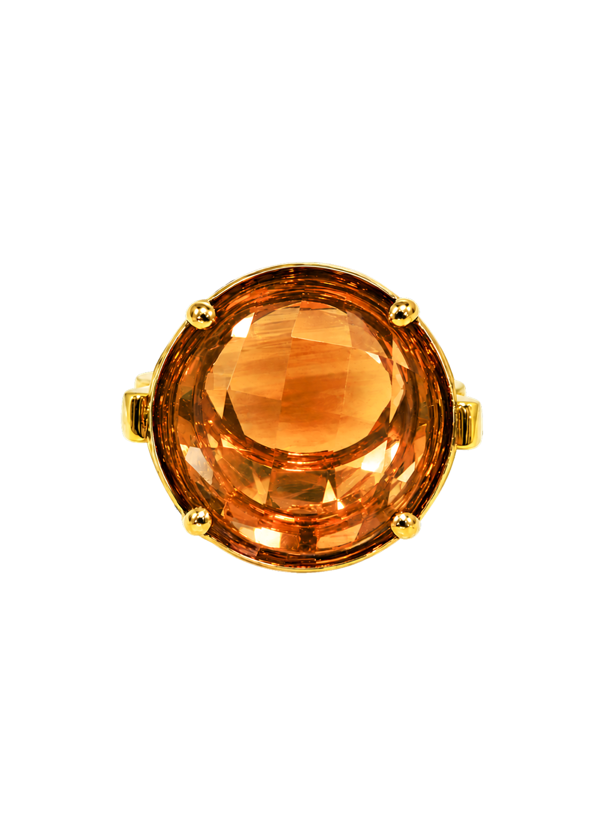 Colette Falchet DuoUno Chakra Collection, Sacral Chakra reversible signet ring in 18k yellow gold, showing the golden Sacral Chakra seal over orange Palmeira citrine.