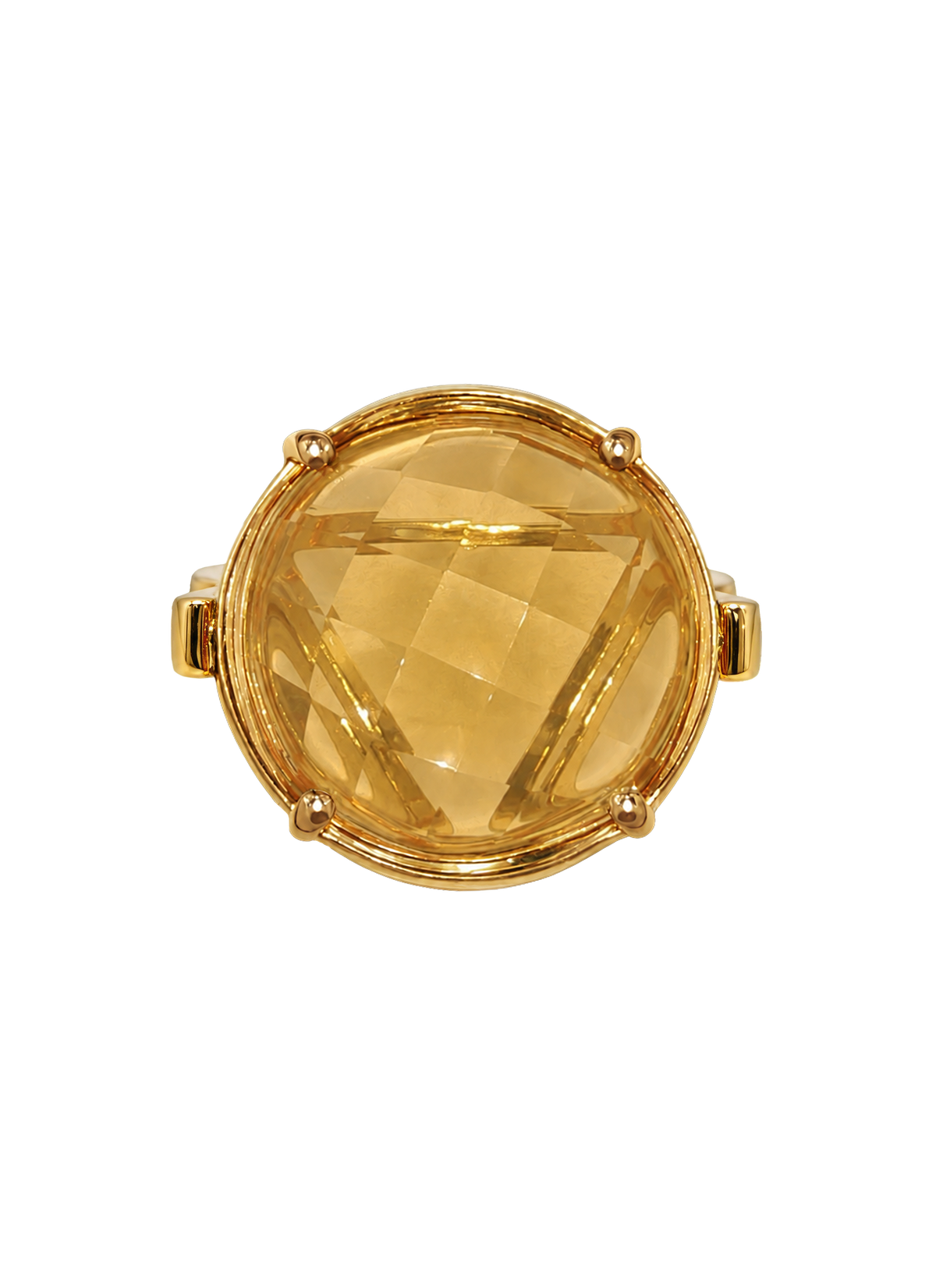 Colette Falchet DuoUno Chakra Collection, Solar Plexus Chakra reversible signet ring in 18k yellow gold, showing the golden Solar Plexus Chakra seal over yellow citrine.